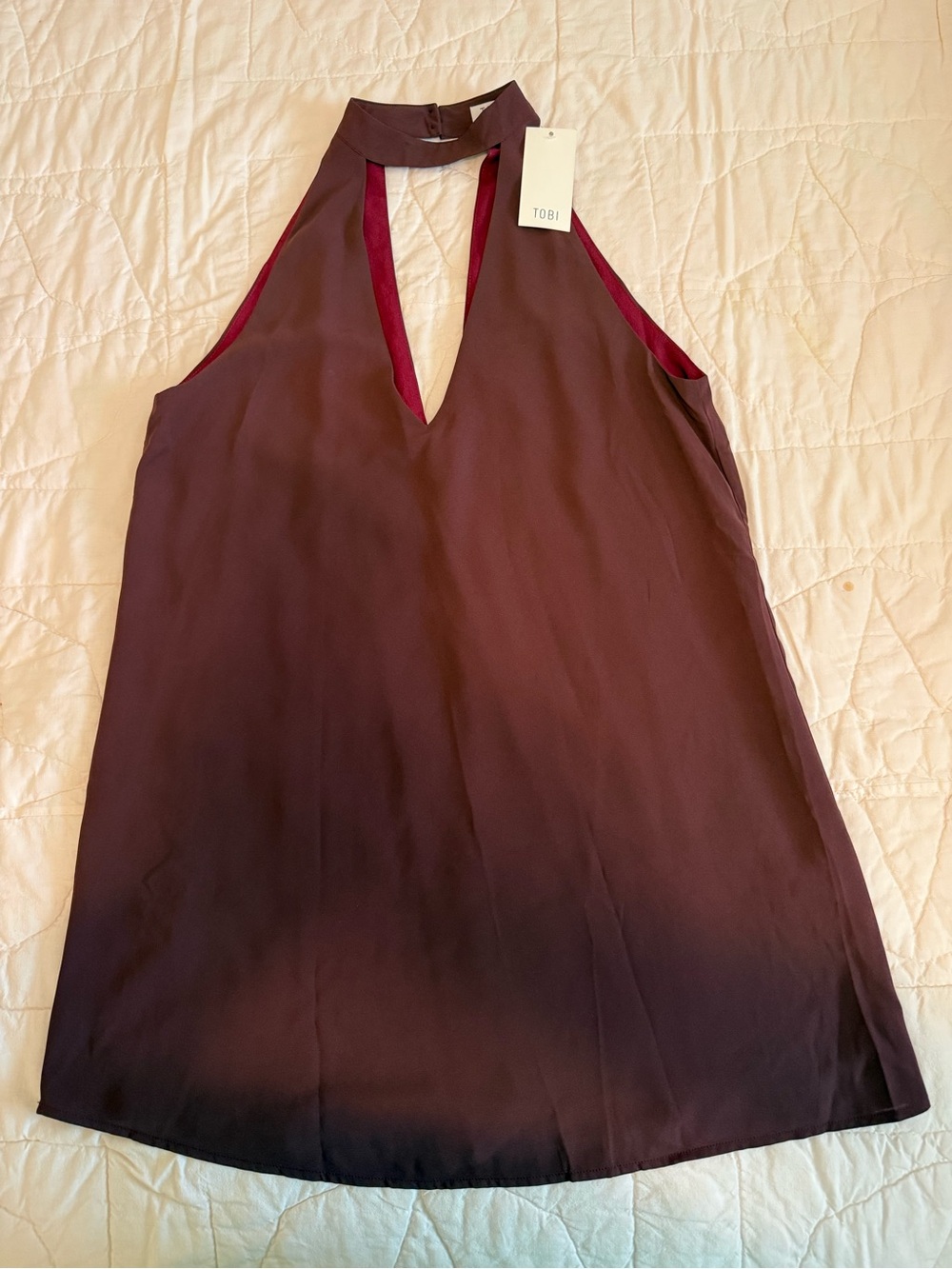 Tobi Burgundy/Brown Halter Shift Dress with Magenta Accents